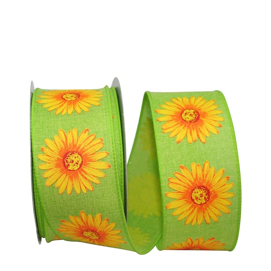 JAM Paper 2.5" x 20yd. Wired Faux Linen Gerbera Daisy Ribbon